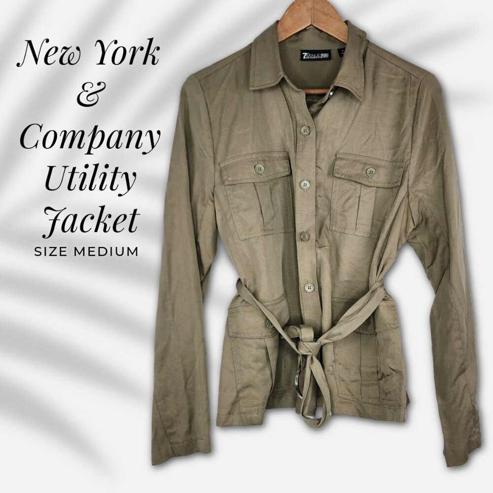 NY & Co Olive Utility Shirt Jacket M | Soft Lyocell | Belted